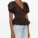 Top con maniche a sbuffo in marrone Rotate - donna 
