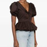 Top con maniche a sbuffo in marrone Rotate - donna 
