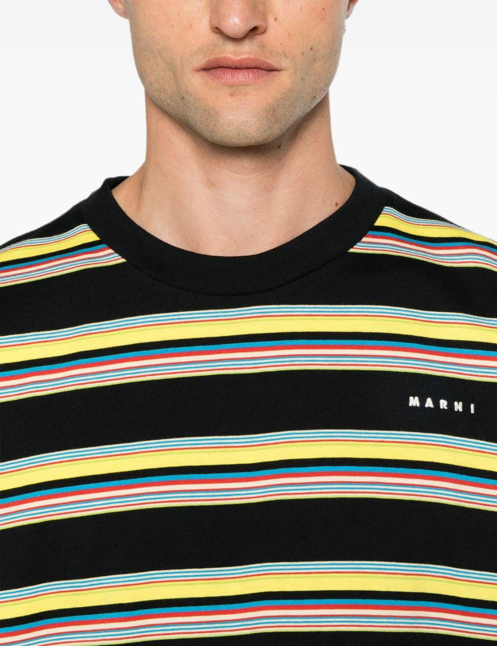 T-shirt a righe in cotone multicolore 