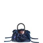 Borsa satinata con cristalli in blu 