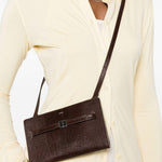 Borsa T-Lock a tracolla in pelle in marrone 