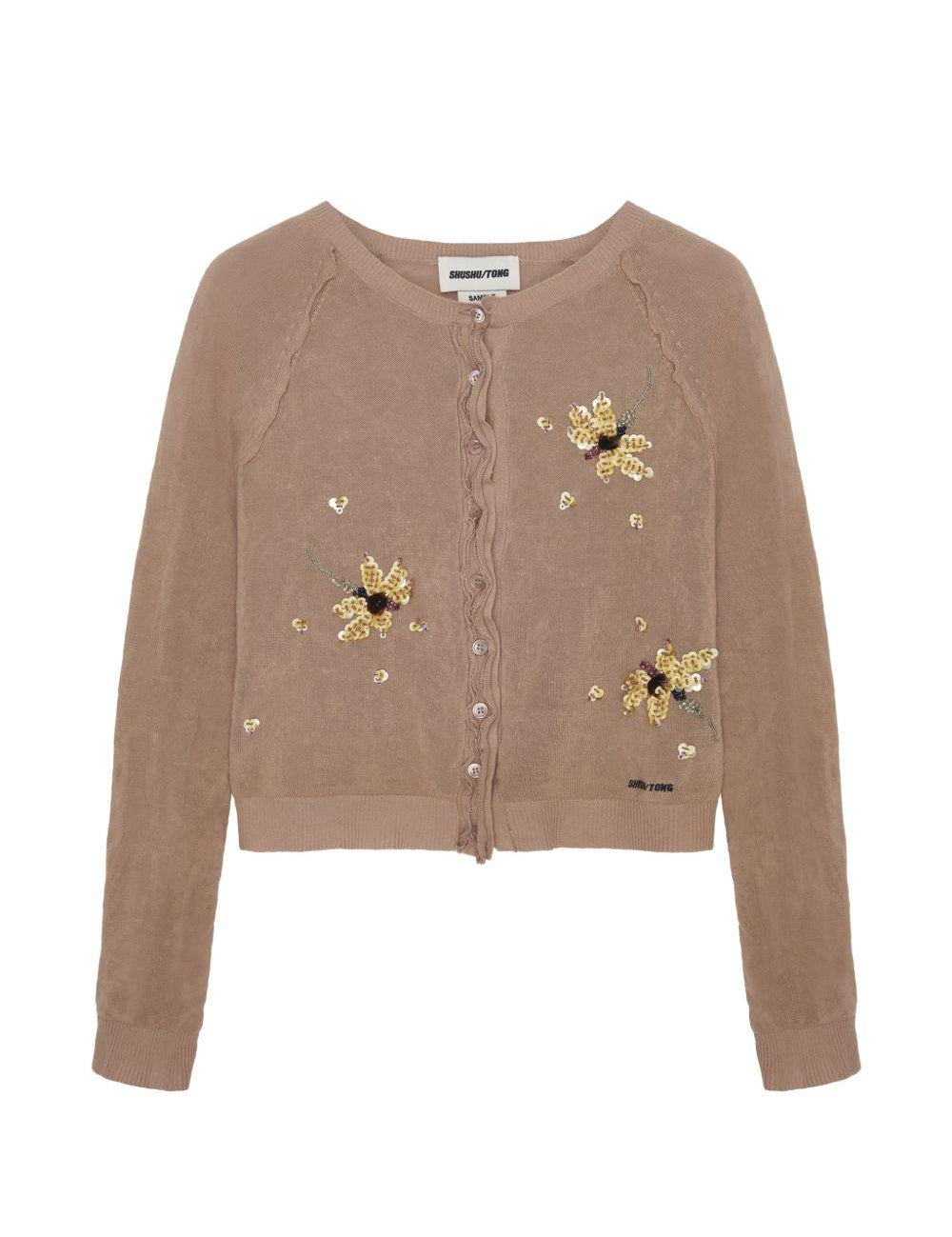 Cardigan con decorazione a fiori in marrone SHUSHU/TONG - donna 
