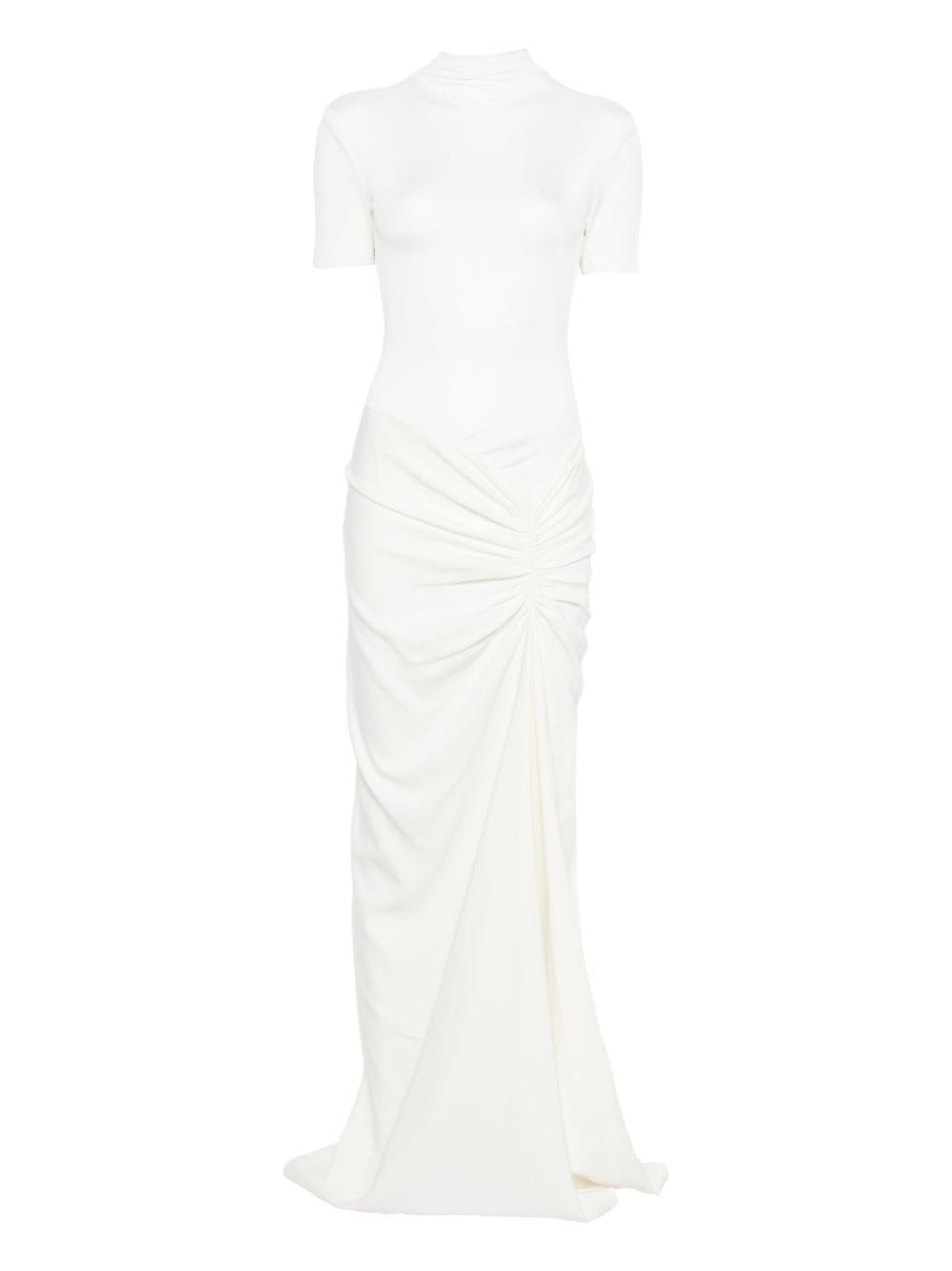 Abito lungo con collo alto e ruches in bianco Christopher esber - donna 