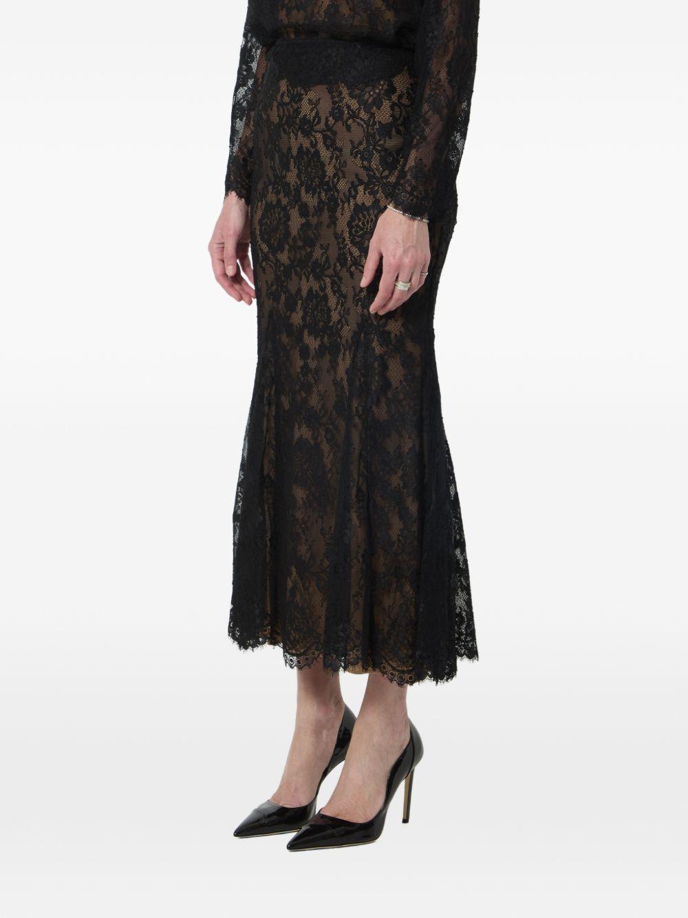 Gonna midi in pizzo in nero 