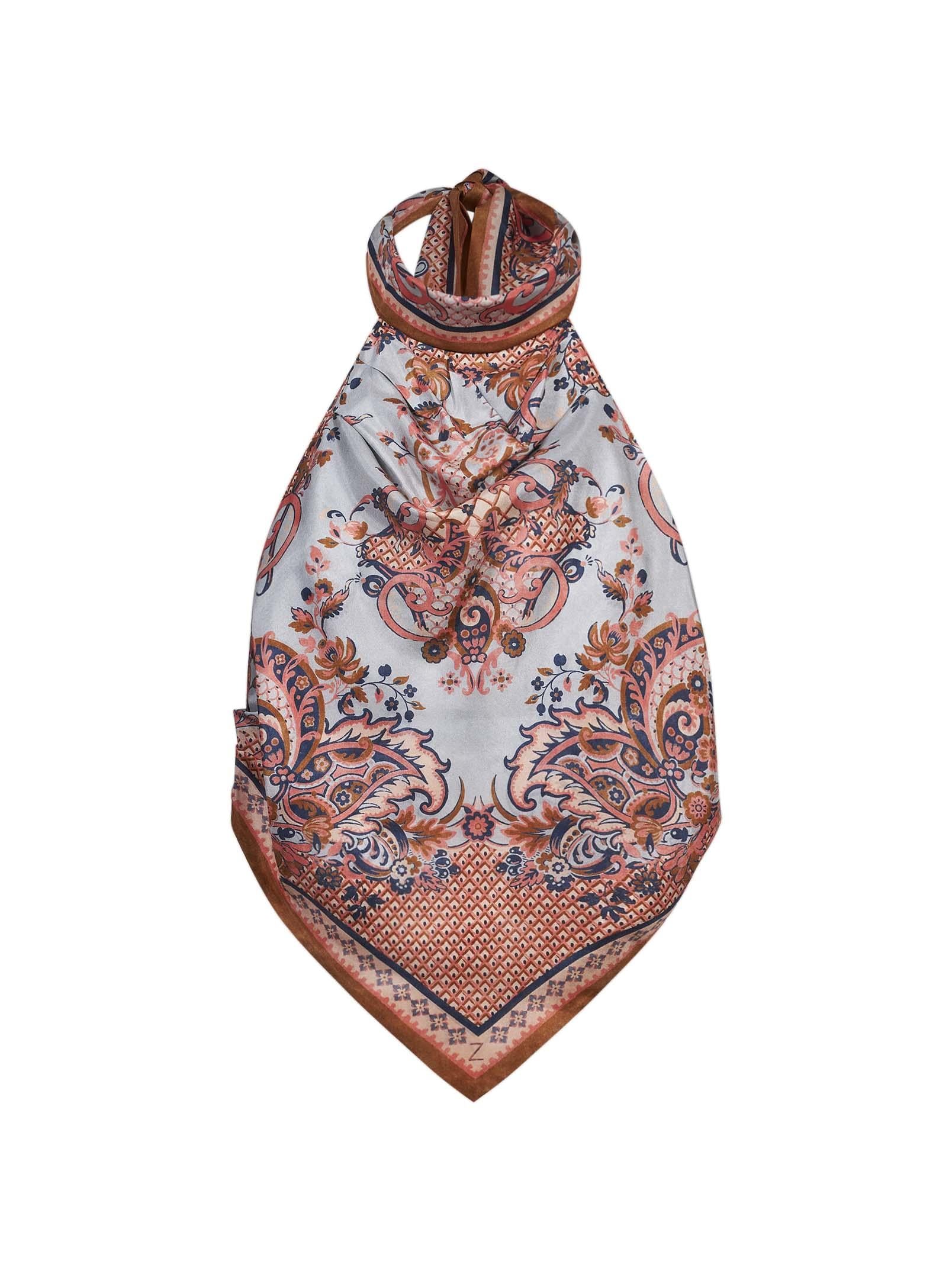 Top in seta stampa floreale blu 