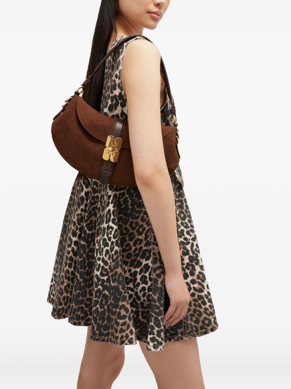 Borsa a spalla Kat Baguette in suede marrone Ganni - donna 