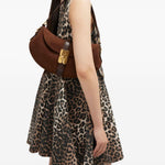 Borsa a spalla Kat Baguette in suede marrone Ganni - donna 