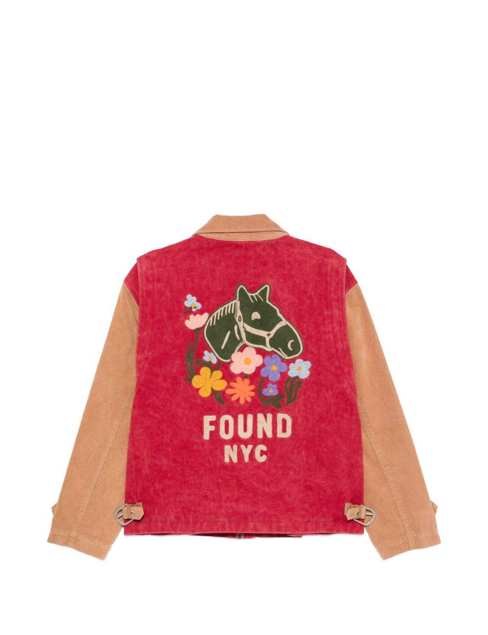 Giacca con design a pannelli field in beige e rosso Found - unisex 