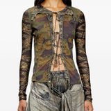 Top T-afry in verde Diesel - donna 