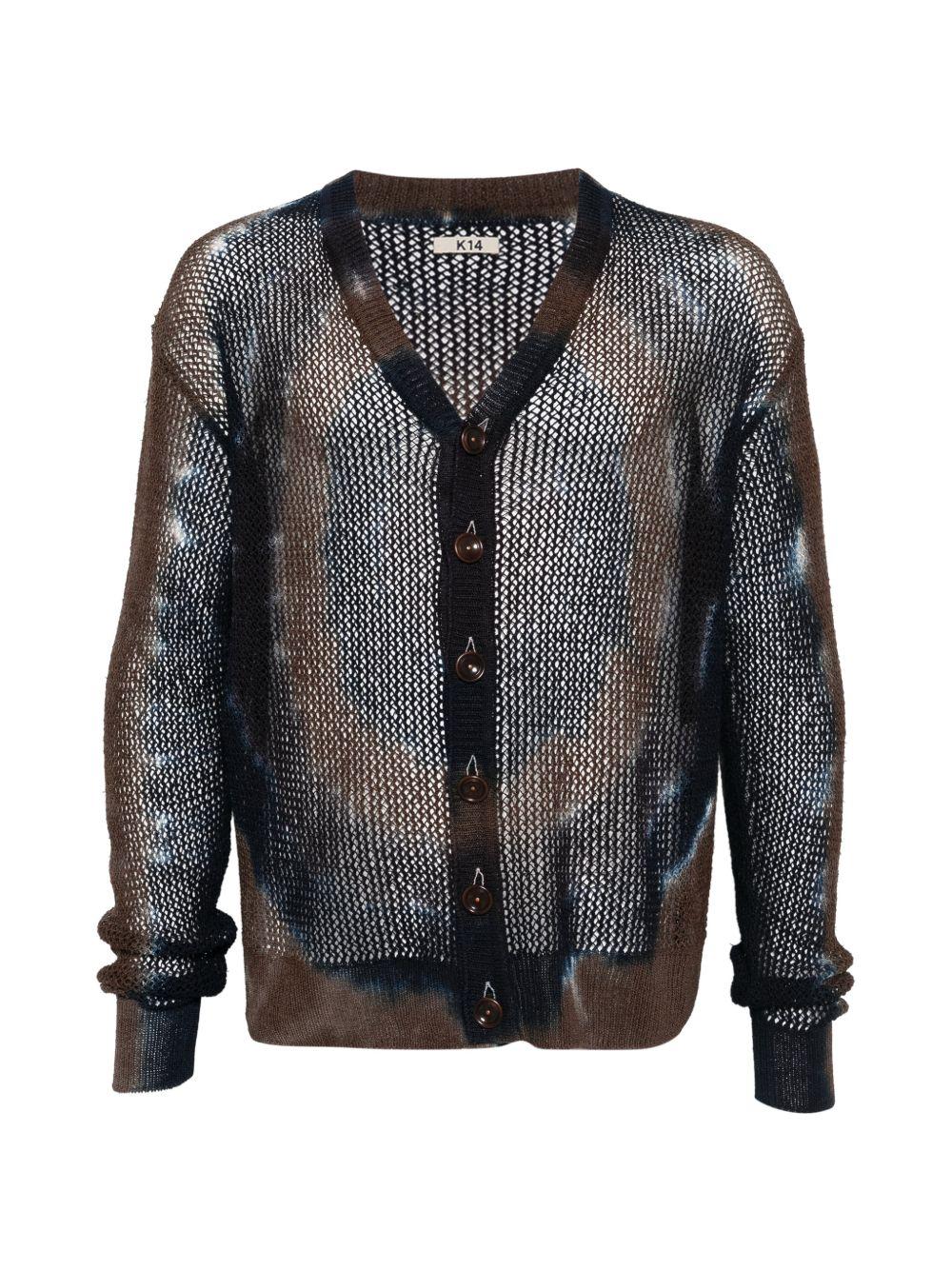 Cardigan con design tie-dye in marrone Khoki - uomo 