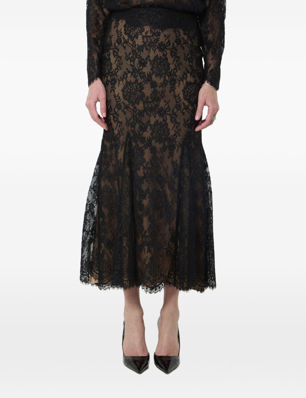 Gonna midi in pizzo in nero 