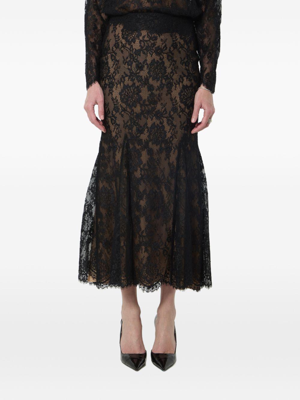 Gonna midi in pizzo in nero 