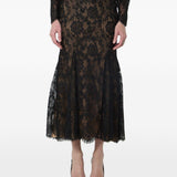 Gonna midi in pizzo in nero 