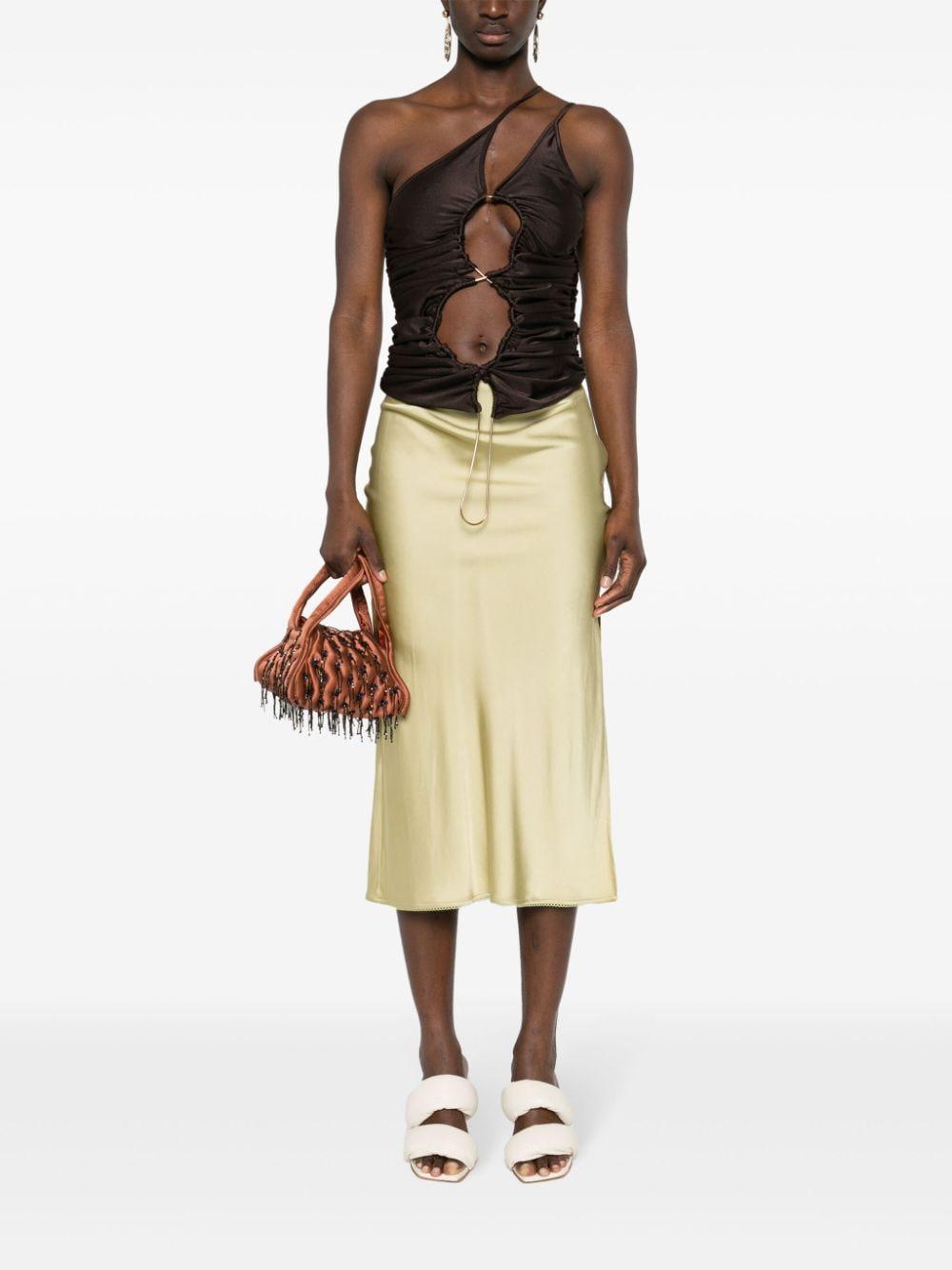 Top asimmetrico con cut-out in marrone - donna 