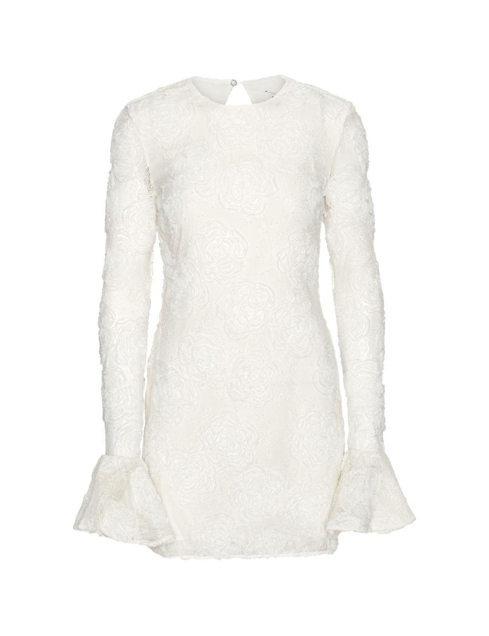 Abito mini in pizzo floreale in bianco 