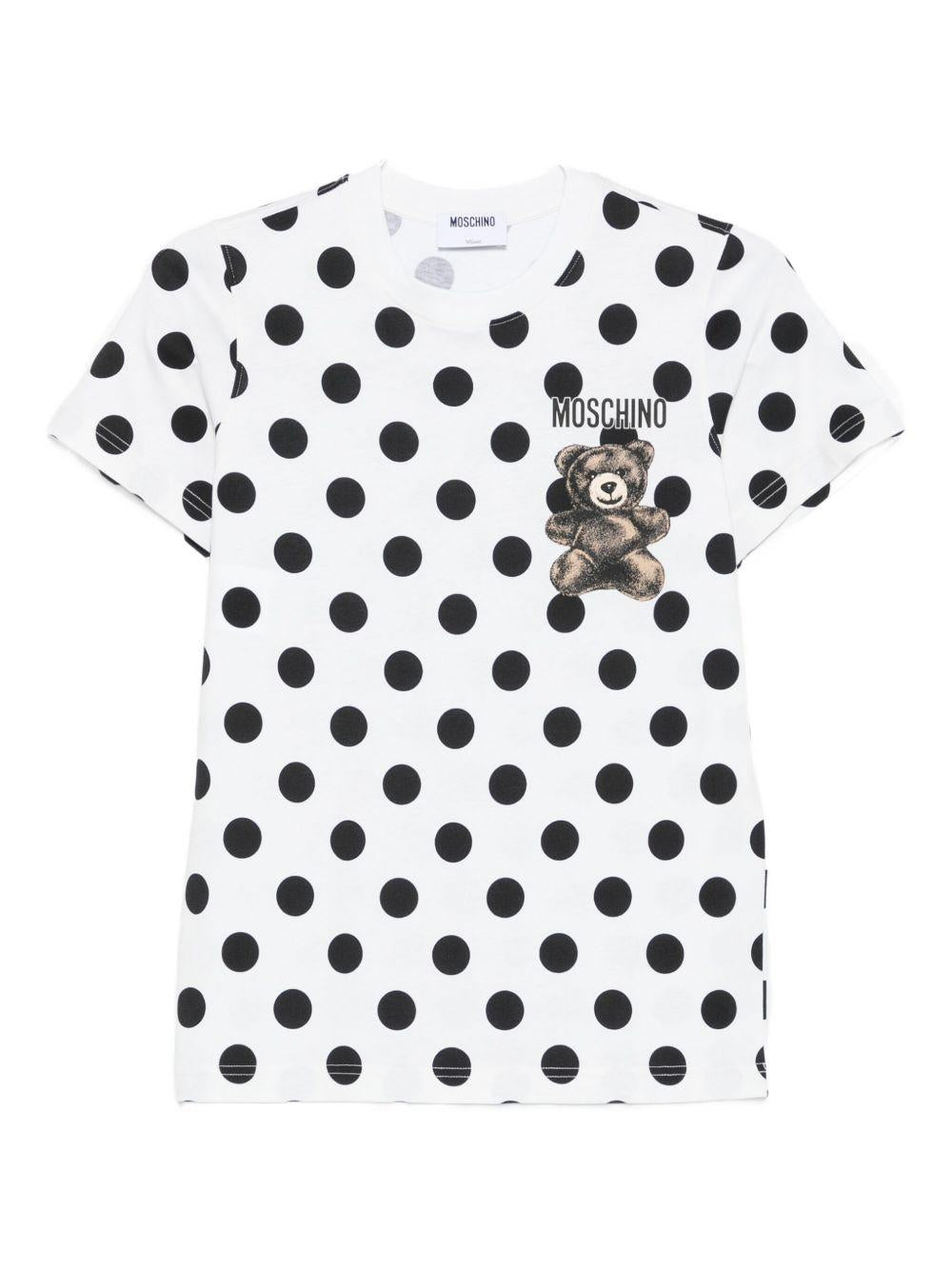 T-shirt con stampa a pois teddy bear in bianco Moschino - donna 