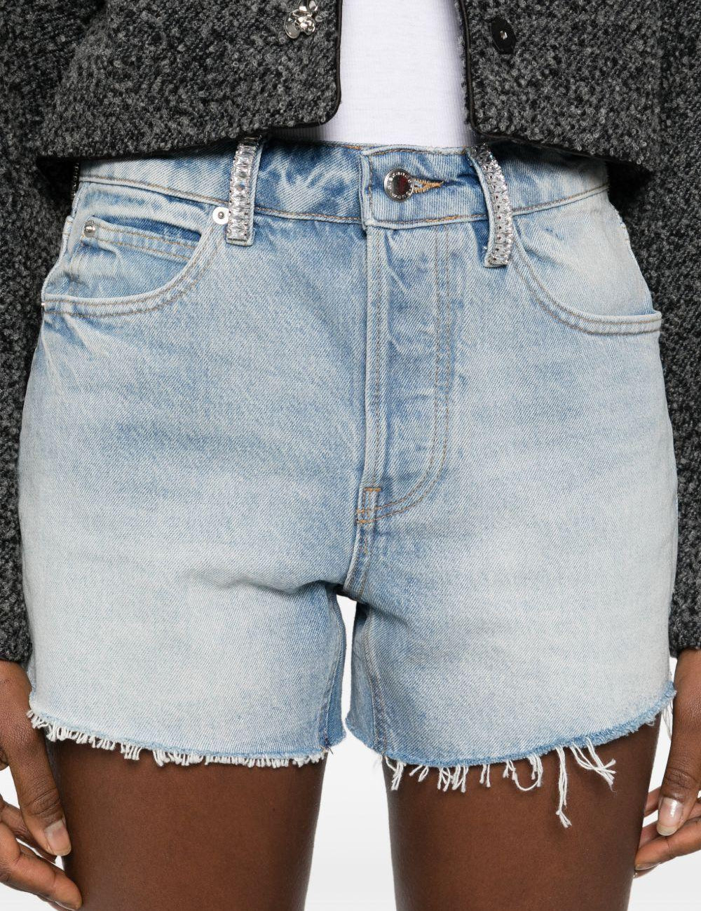 Shorts in denim con cristalli in blu Alexander wang - donna 