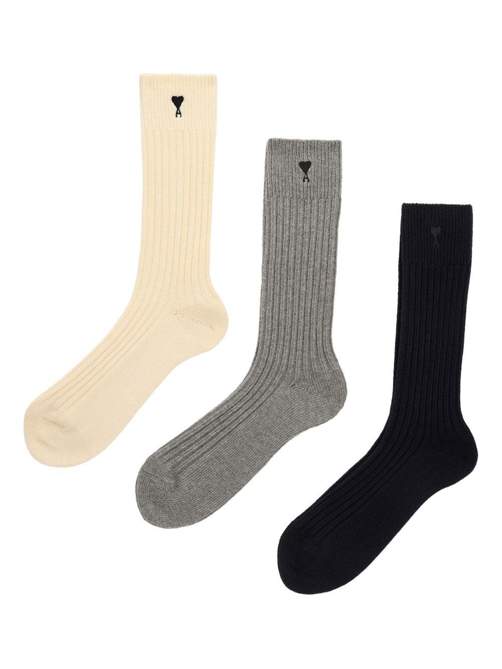Calzini in cotone con ricamo a cuore in bianco,nero e grigio Ami paris - unisex 