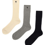 Calzini in cotone con ricamo a cuore in bianco,nero e grigio Ami paris - unisex 