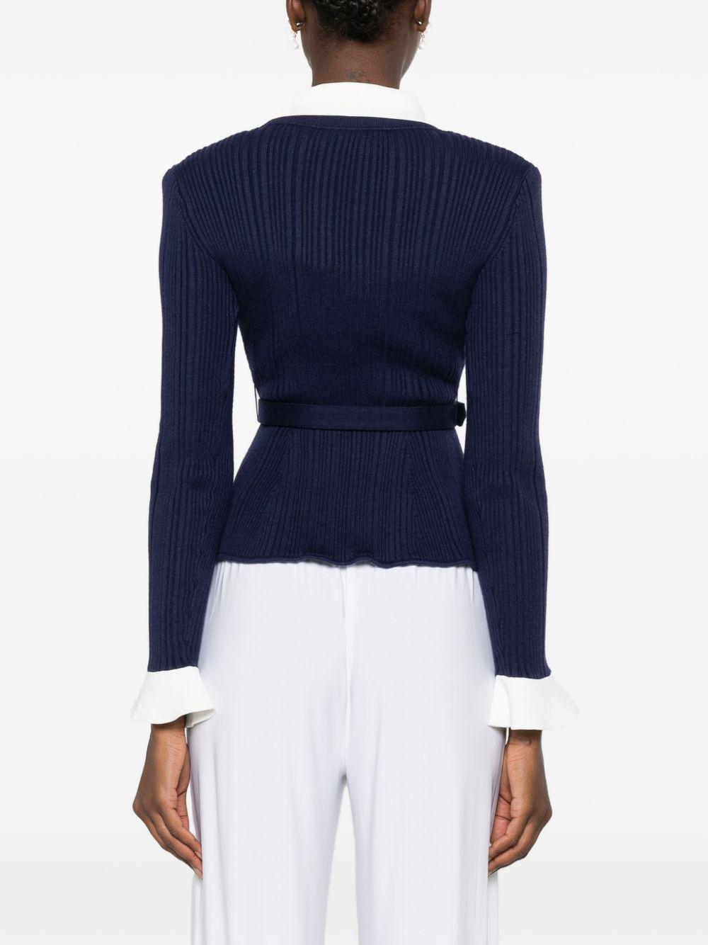 Cardigan a coste con cintura in blu 
