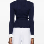 Cardigan a coste con cintura in blu 