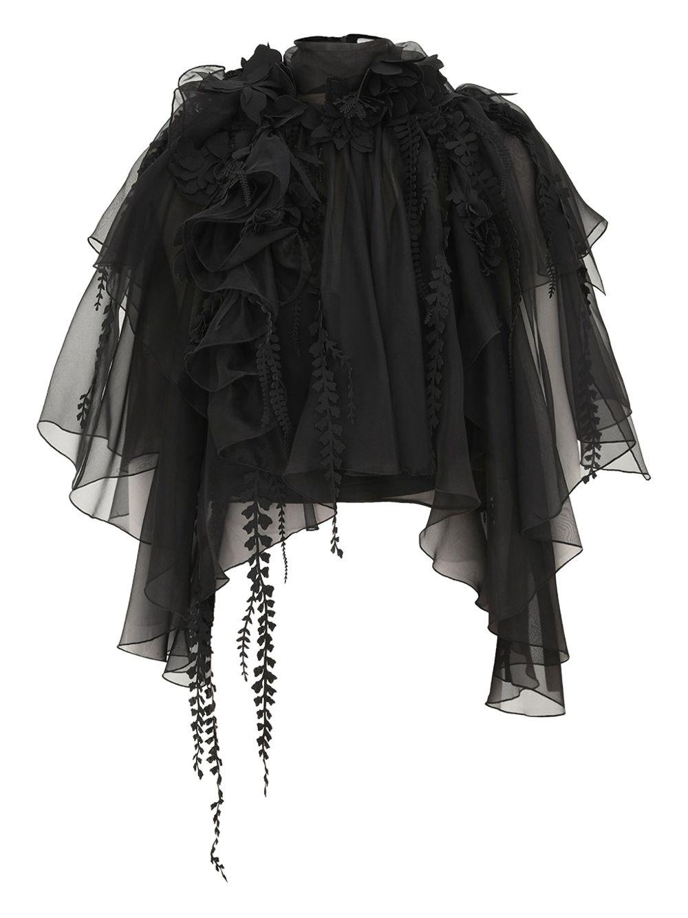 Blusa con volant e decorazioni floreali in nero Zimmermann - donna 