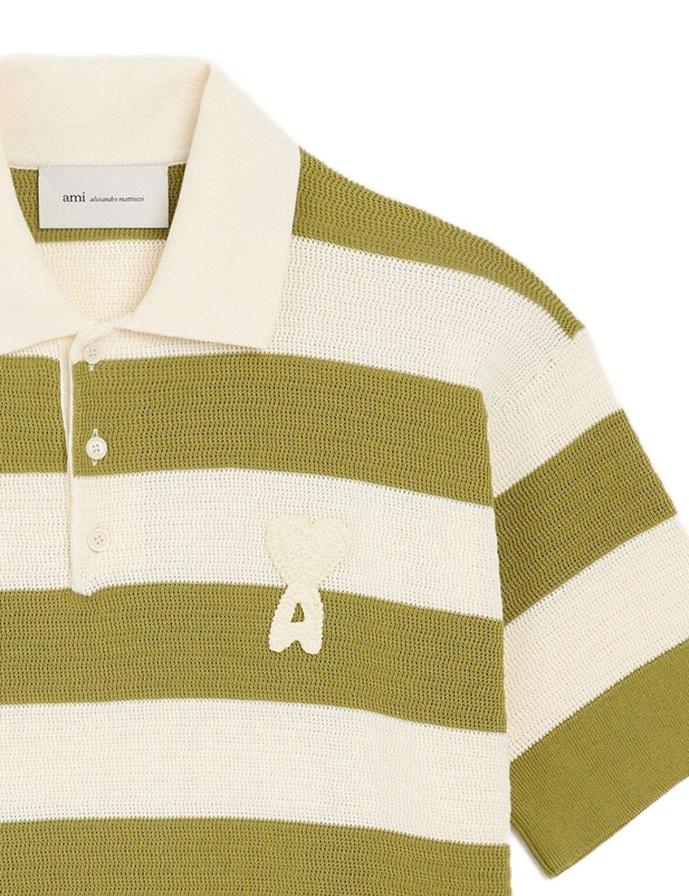 Polo a righe in bianco e verde Ami paris - uomo 
