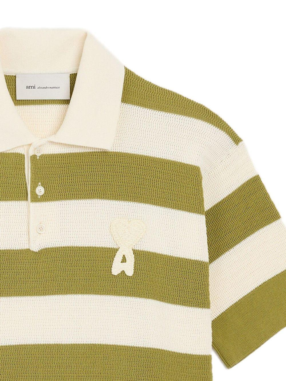 Polo a righe in bianco e verde Ami paris - uomo 
