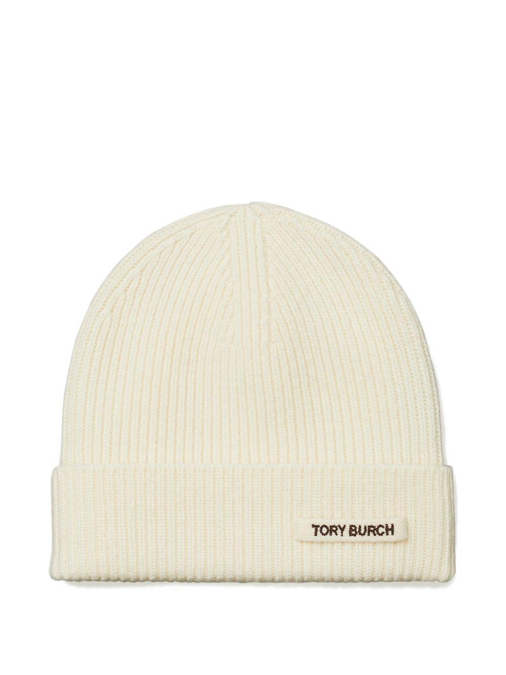 Berretto a coste con logo in avorio Tory Burch - donna 