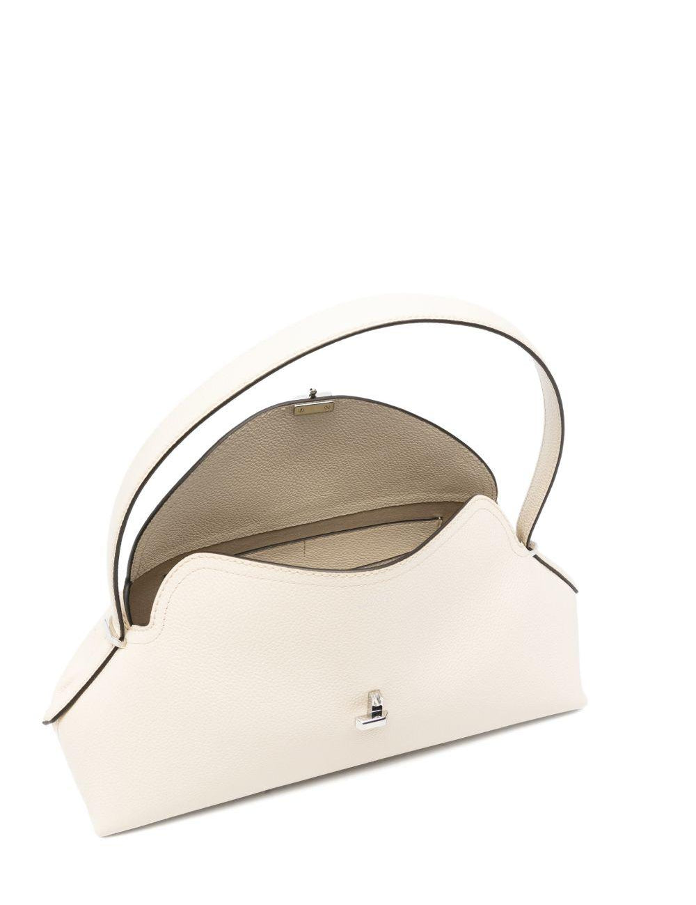 Borsa in pelle con chiusura a T in avorio 