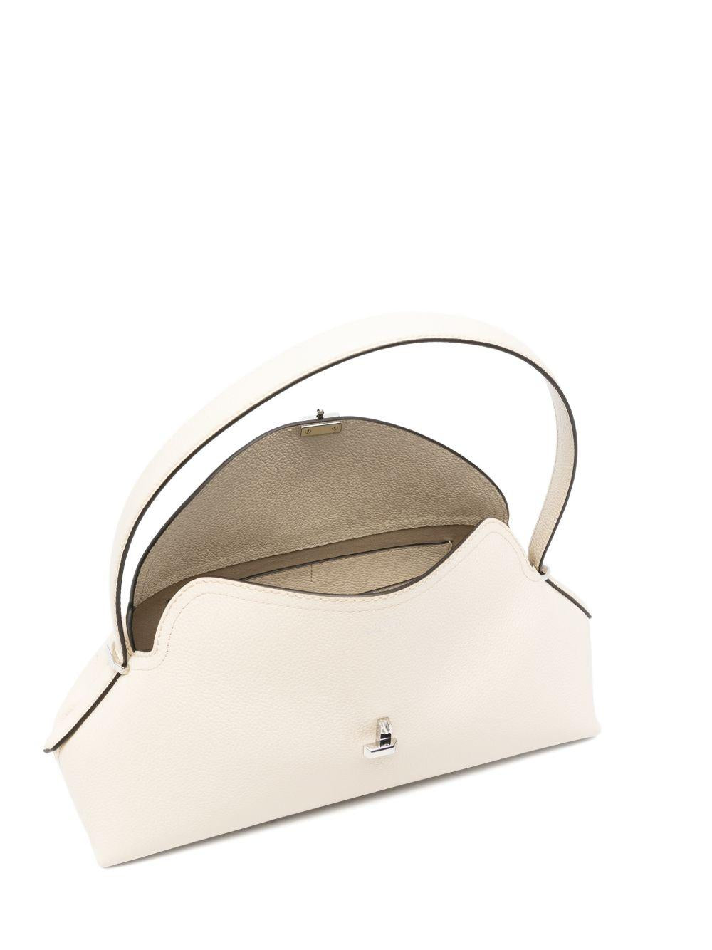 Borsa in pelle con chiusura a T in avorio 