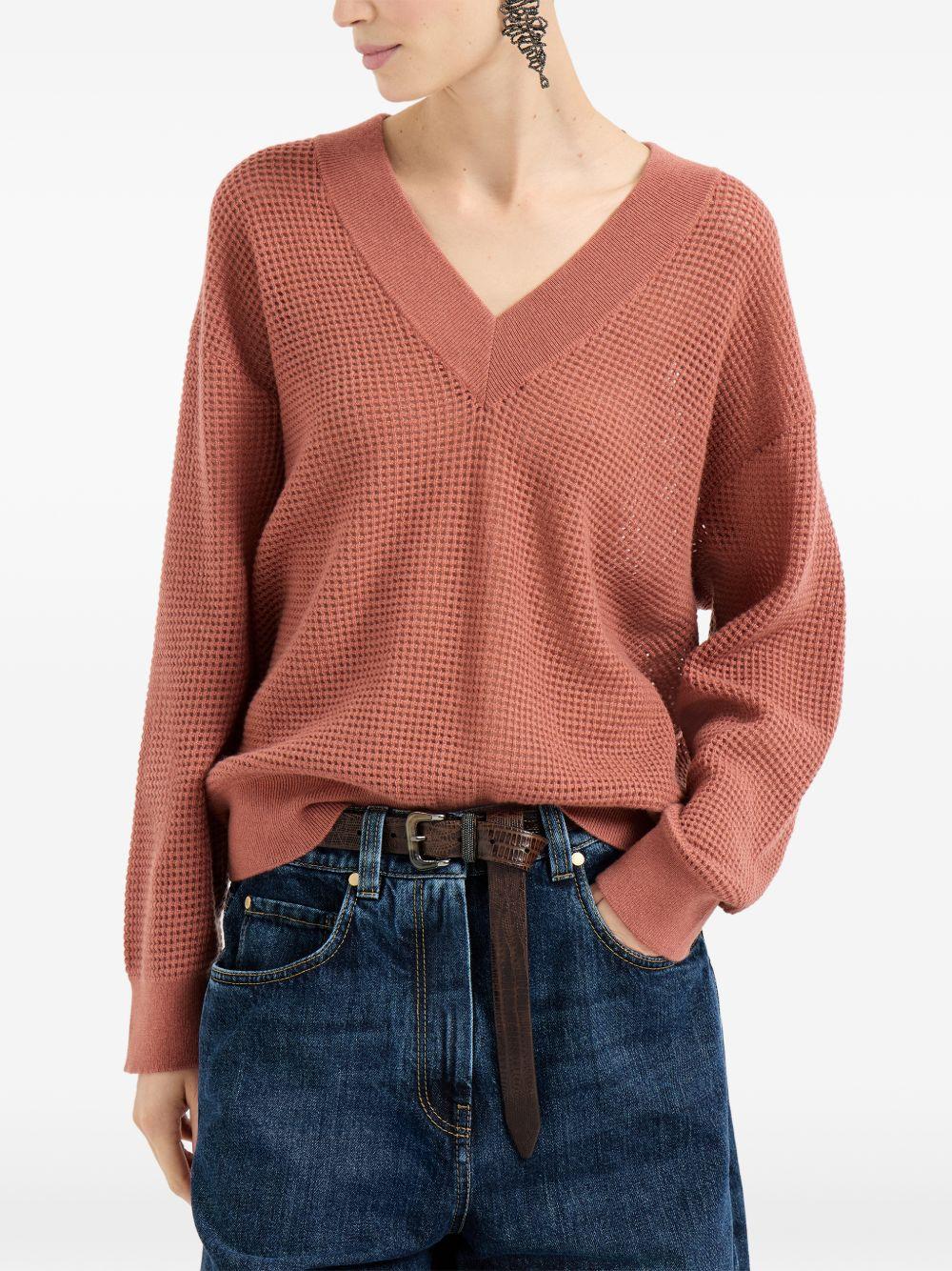 Maglione con scollo a V in arancione Brunello cucinelli - donna 