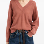 Maglione con scollo a V in arancione Brunello cucinelli - donna 