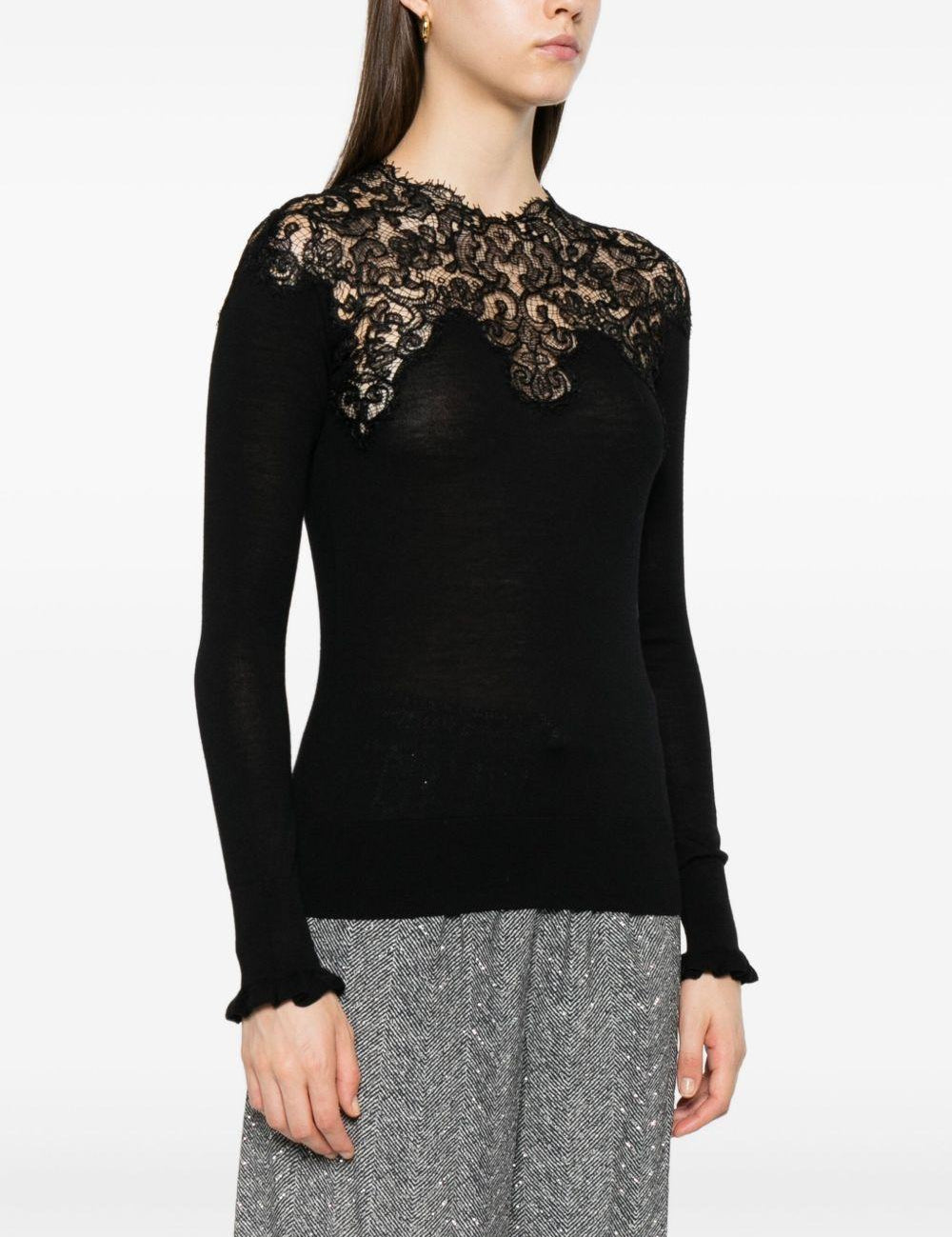 Maglione con bordo di pizzo in nero Ermanno scervino - donna 