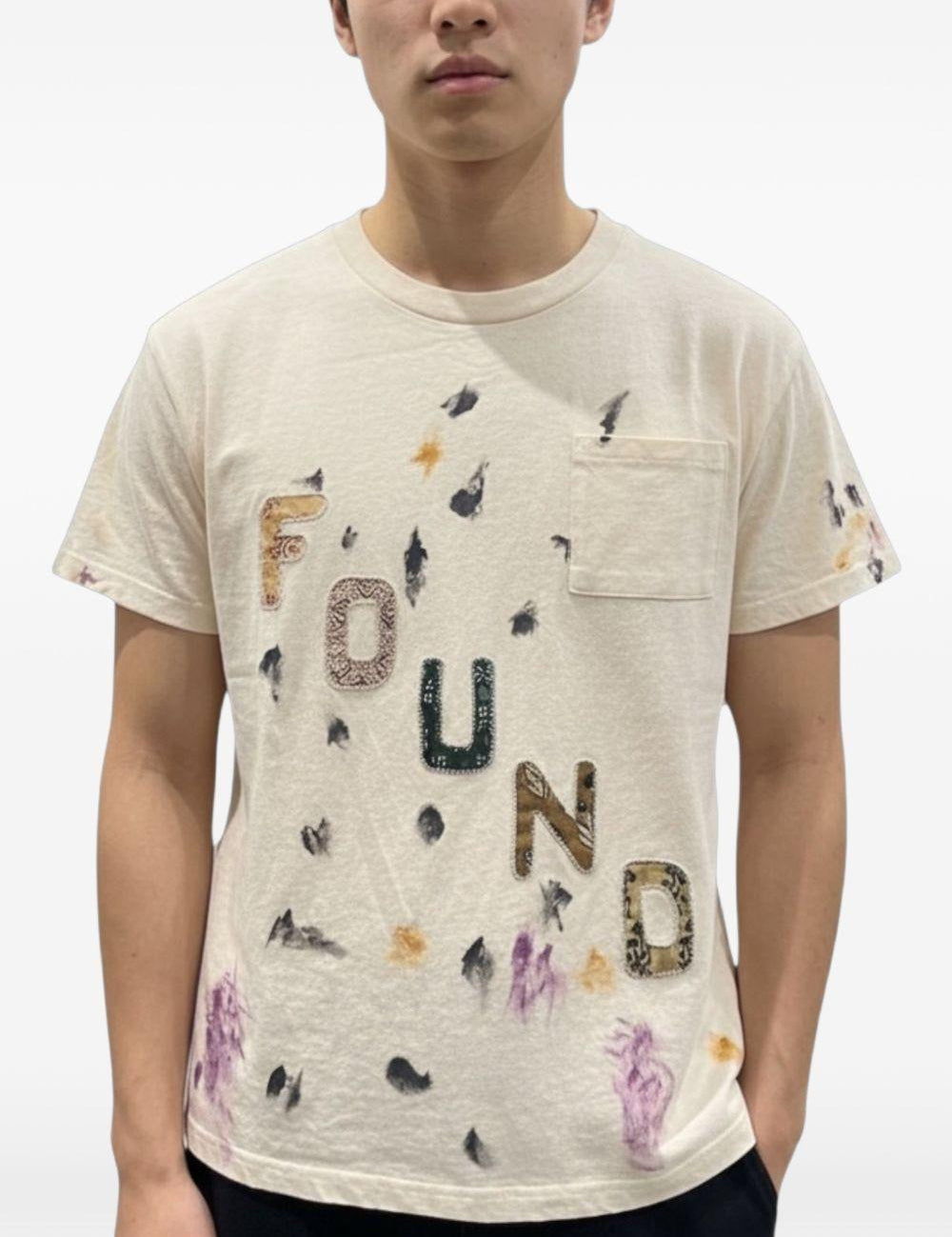 T-shirt con logo dipinto in avorio Found - unisex 
