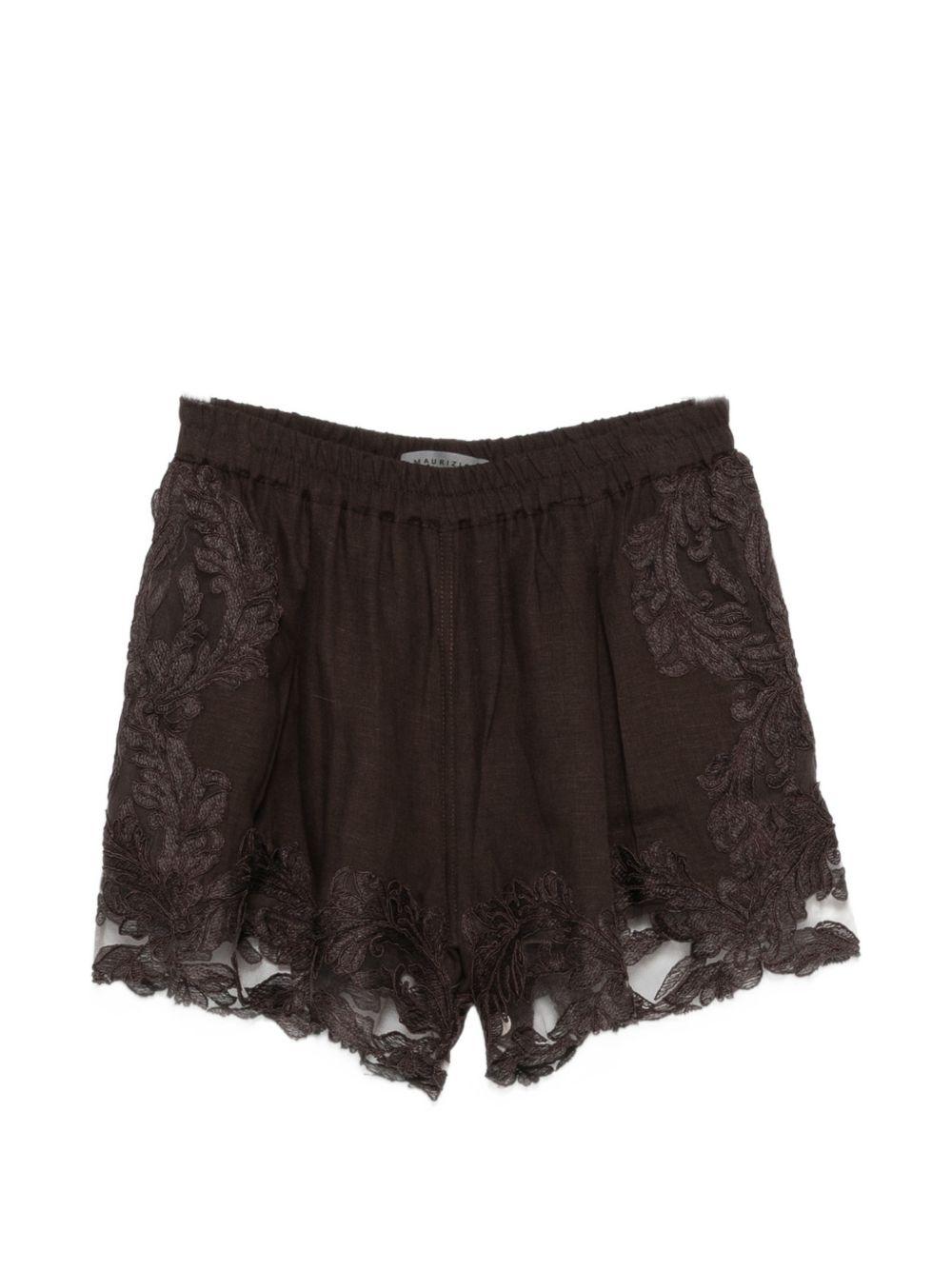 Shorts con bordo in pizzo in marrone Maurizio - donna 