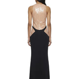 Abito maxi bicolore con paillettes in nero e beige Mugler - donna 