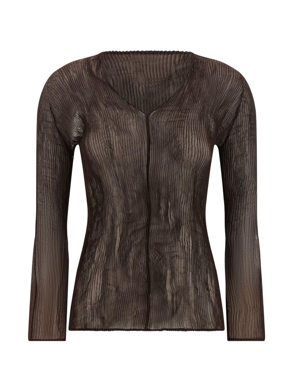TOP SCOLLO A V SEMI TRASPARENTE IN MARRONE ISSEY MIYAKE - donna 