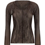 TOP SCOLLO A V SEMI TRASPARENTE IN MARRONE ISSEY MIYAKE - donna 