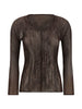 TOP SCOLLO A V SEMI TRASPARENTE IN MARRONE ISSEY MIYAKE - donna