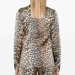 Camicia in raso con stampa leopradata in marrone Ganni - donna 