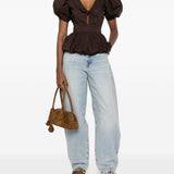 Top con maniche a sbuffo in marrone Rotate - donna 