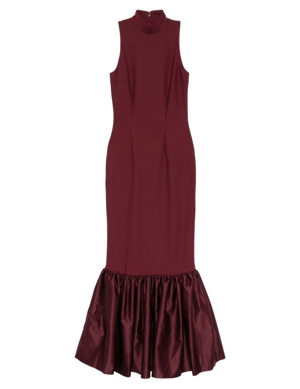 Abito lungo con volant in bordeaux Rotate holiday - donna 