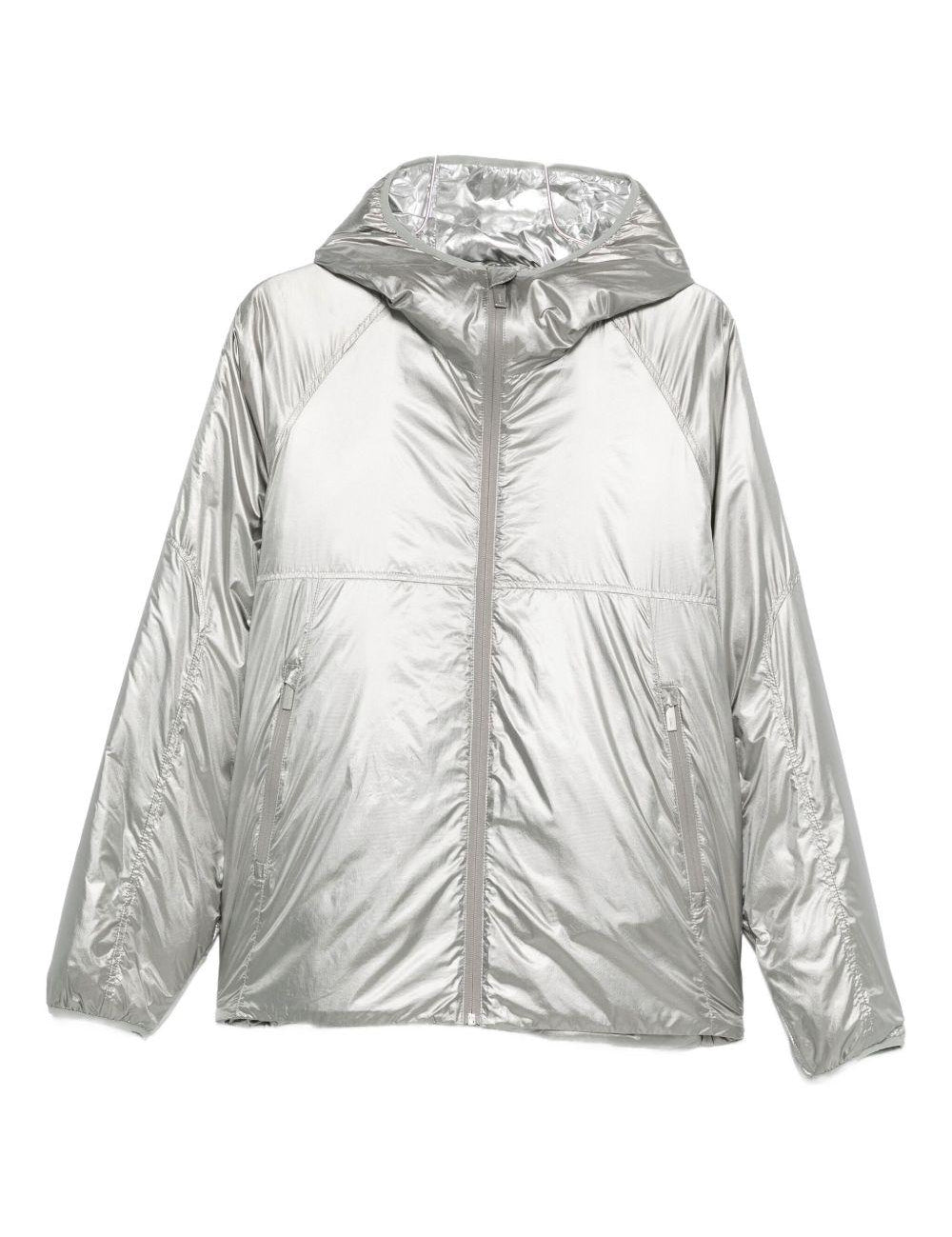 Piumino con cappuccio e zip in argento Laminar - uomo 