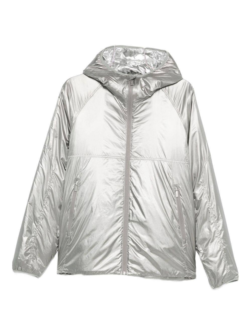 Piumino con cappuccio e zip in argento Laminar - uomo 