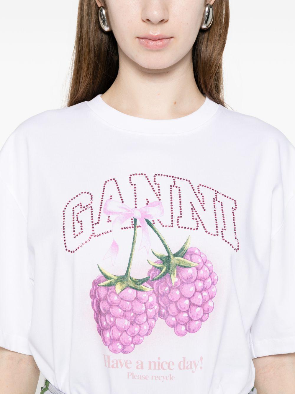 T-shirt con grafica al lampone in bianco Ganni - donna 