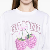 T-shirt con grafica al lampone in bianco Ganni - donna 