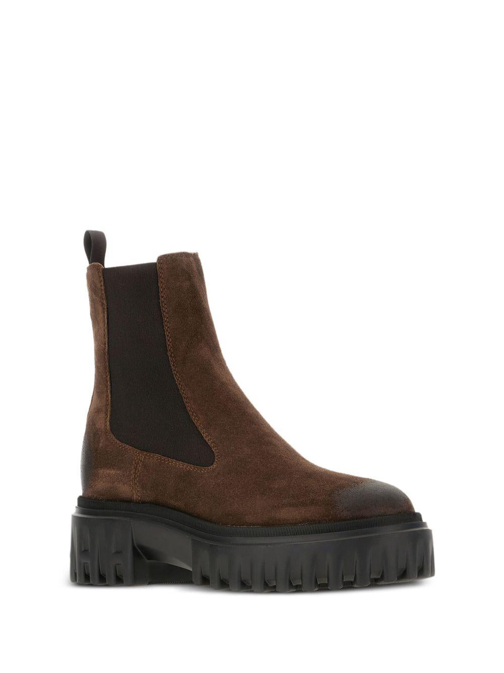 Stivali in pelle con inserti elasticizzati in marrone Hogan - donna 