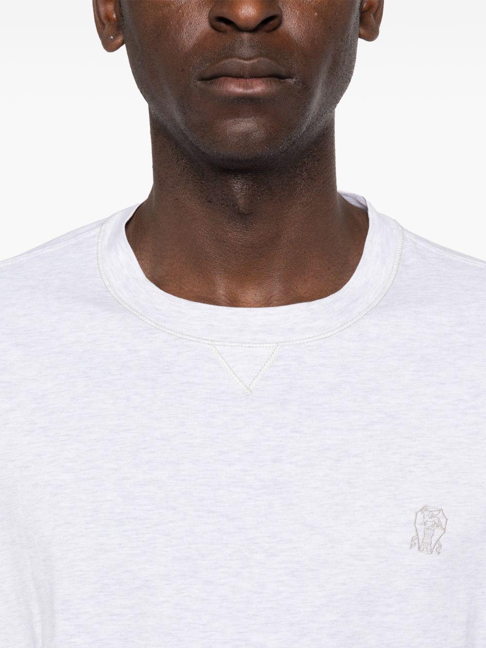 T-shirt con logo a girocollo in bianco Brunello cucinelli - uomo 