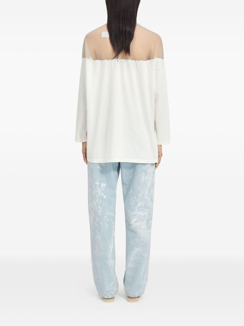T-shirt a maniche lunghe con dettaglio trasparente in bianco Mm6 maison margiela - donna 